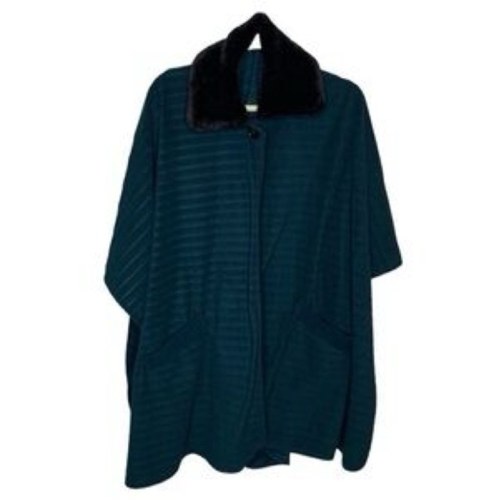 Chic Teal Poncho with Black Collar